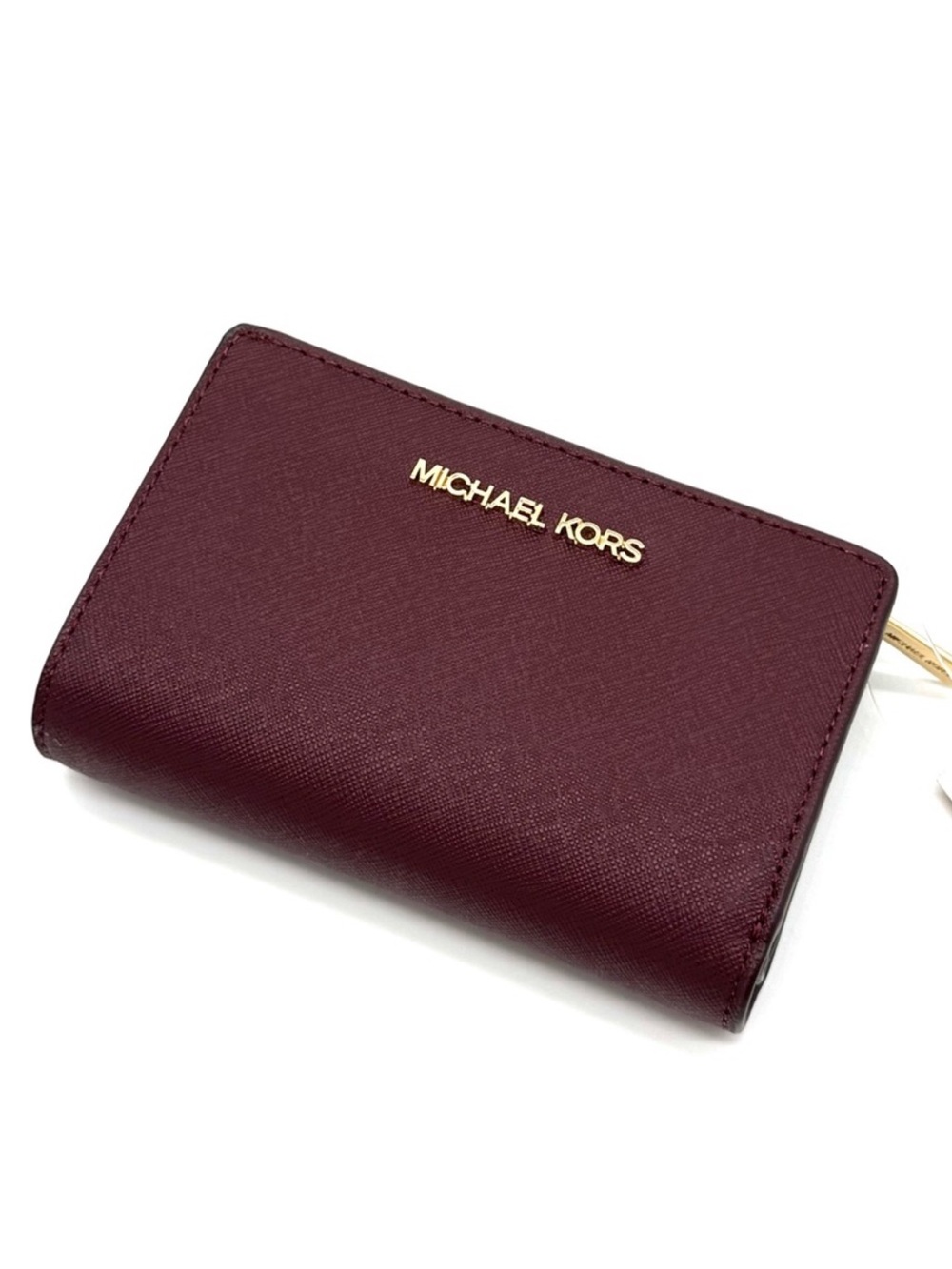 Michael Kors Medium Bifold Zip Chain Wallet Ox Blood